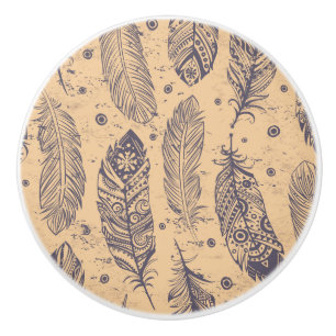 Ethnic Feather Outline Pattern Ceramic Knob