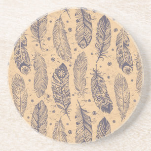 Ethnic Feather Outline Pattern Coaster