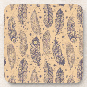 Ethnic Feather Outline Pattern Coaster