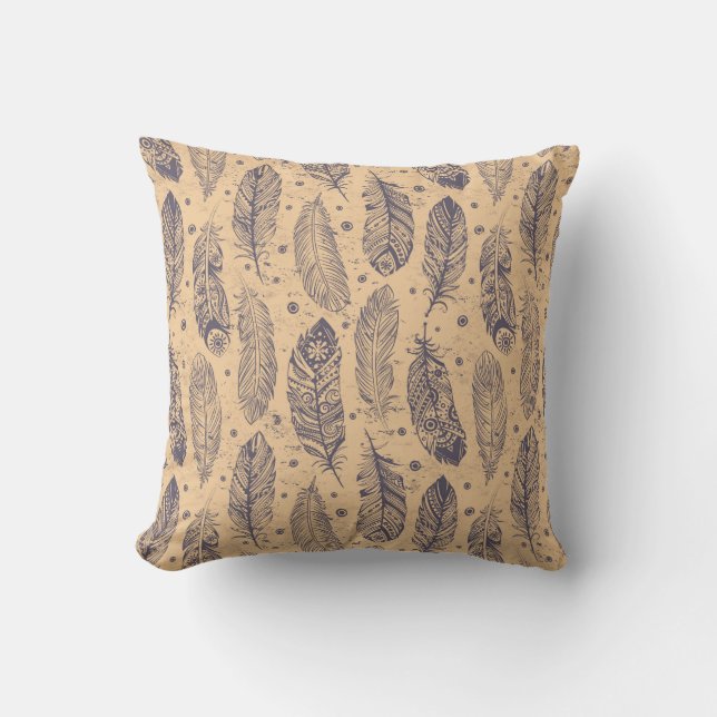 Ethnic Feather Outline Pattern Cushion (Front)