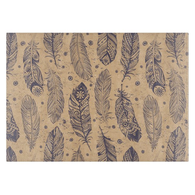 Ethnic Feather Outline Pattern Cutting Board (Front)
