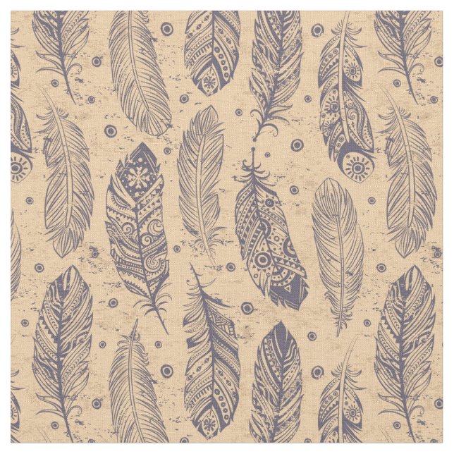 Ethnic Feather Outline Pattern Fabric (Close Up)