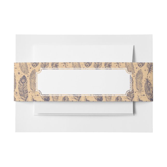 Ethnic Feather Outline Pattern Invitation Belly Band (Front Example)
