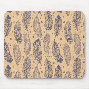 Ethnic Feather Outline Pattern Mouse Pad