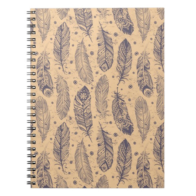 Ethnic Feather Outline Pattern Notebook (Front)
