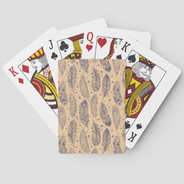 Ethnic Feather Outline Pattern Playing Cards (Back)