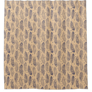 Ethnic Feather Outline Pattern Shower Curtain