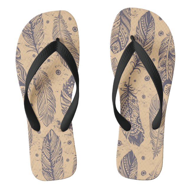 Ethnic Feather Outline Pattern Thongs (Footbed)