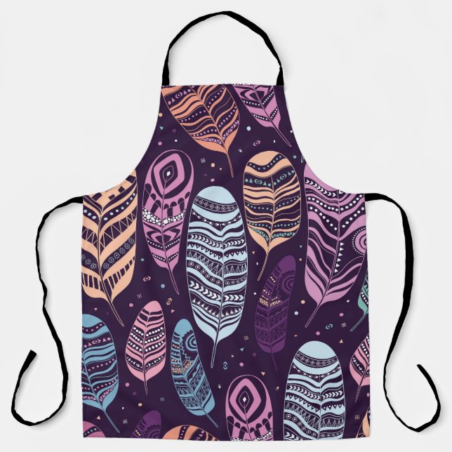 Ethnic feathers: black and white pattern apron (Front)