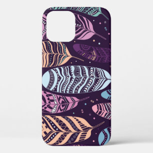 Ethnic feathers: black and white pattern iPhone 12 case