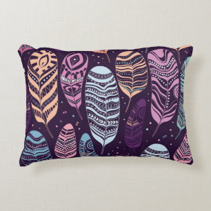 Ethnic feathers: black and white pattern decorative cushion