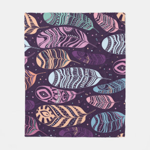 Ethnic feathers: black and white pattern fleece blanket