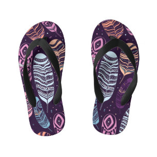 Ethnic feathers: black and white pattern kid's thongs