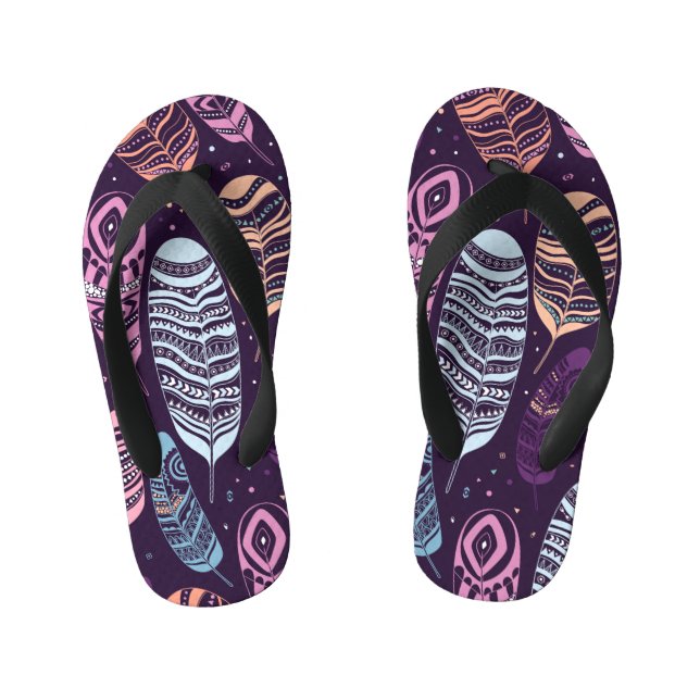 Ethnic feathers: black and white pattern kid's thongs (Footbed)