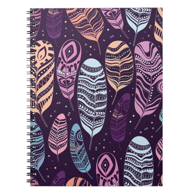 Ethnic feathers: black and white pattern notebook (Front)