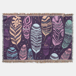 Ethnic feathers: black and white pattern throw blanket