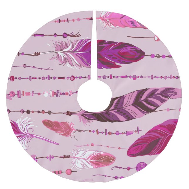 Ethnic Feathers: Bright Coloured Pattern. Brushed Polyester Tree Skirt (Front)