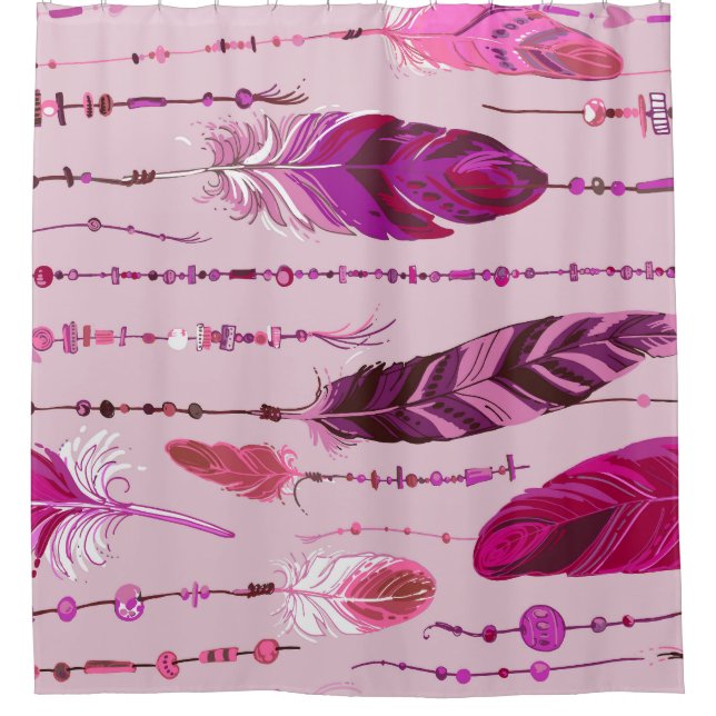 Ethnic Feathers: Bright Coloured Pattern. Shower Curtain (Front)