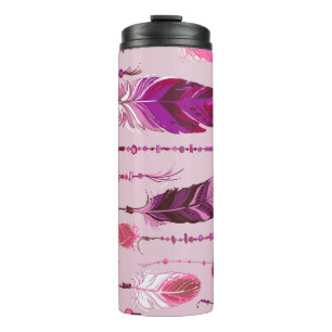 Ethnic Feathers: Bright Coloured Pattern. Thermal Tumbler