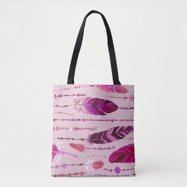 Ethnic Feathers: Bright Coloured Pattern. Tote Bag (Front)