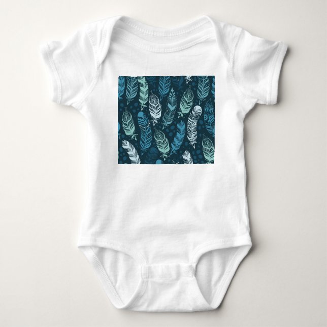 Ethnic Feathers: Colourful Seamless Pattern. Baby Bodysuit (Front)