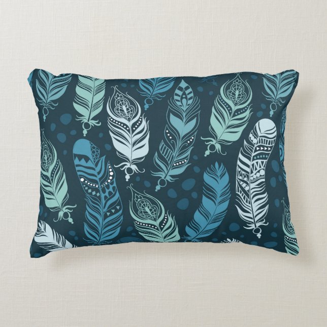 Ethnic Feathers: Colourful Seamless Pattern. Decorative Cushion (Front)