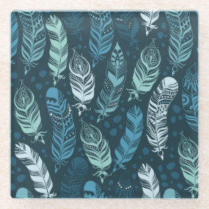 Ethnic Feathers: Colourful Seamless Pattern. Glass Coaster