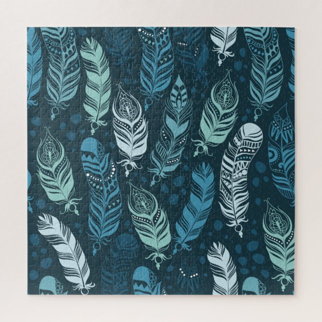 Ethnic Feathers: Colourful Seamless Pattern. Jigsaw Puzzle (Vertical)