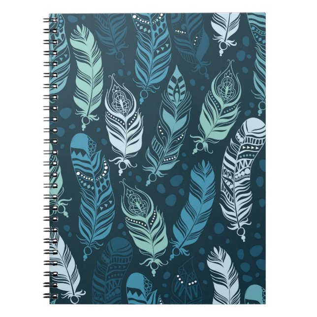 Ethnic Feathers: Colourful Seamless Pattern. Notebook (Front)