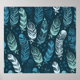 Ethnic Feathers: Colourful Seamless Pattern. Poster