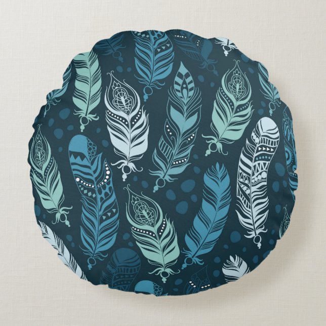 Ethnic Feathers: Colourful Seamless Pattern. Round Cushion (Front)