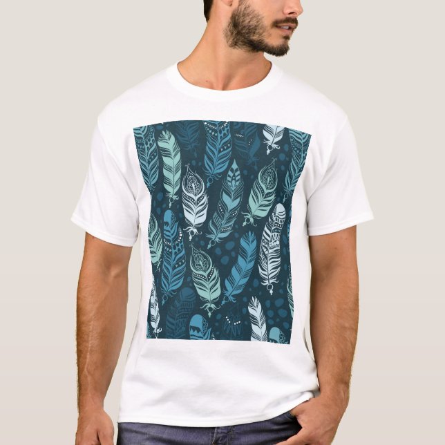 Ethnic Feathers: Colourful Seamless Pattern. T-Shirt (Front)