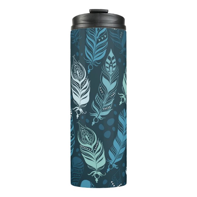 Ethnic Feathers: Colourful Seamless Pattern. Thermal Tumbler (Front)