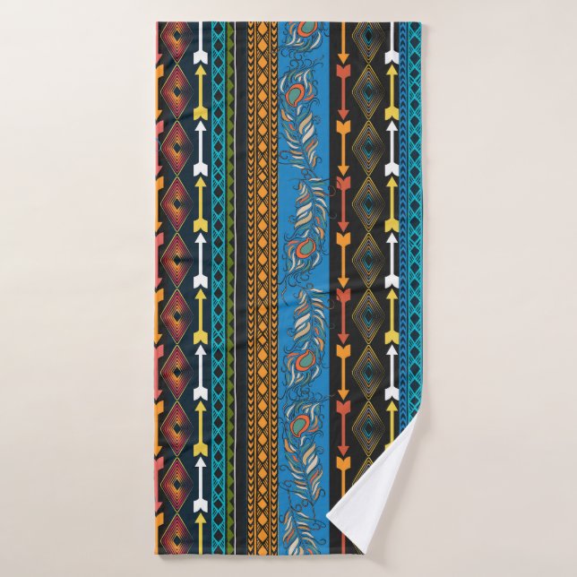 Ethnic Feathers: Embroidery Boho Chic Bath Towel (Bath Towel)