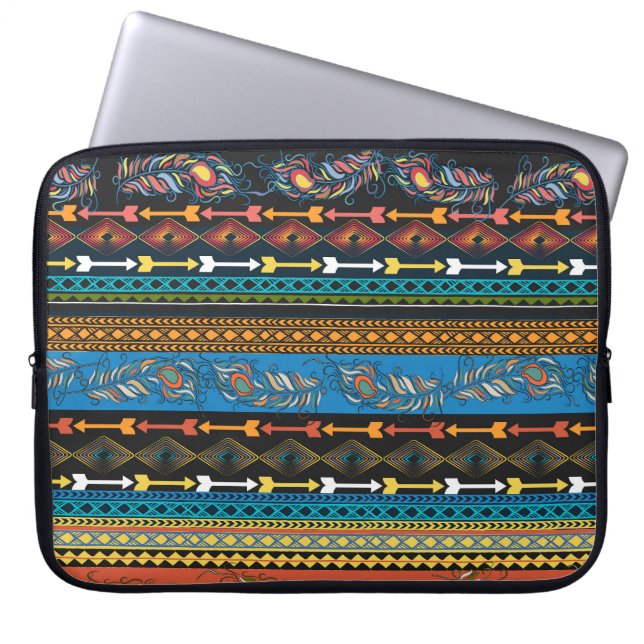Ethnic Feathers: Embroidery Boho Chic Laptop Sleeve (Front)