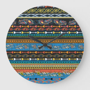 Ethnic Feathers: Embroidery Boho Chic Large Clock