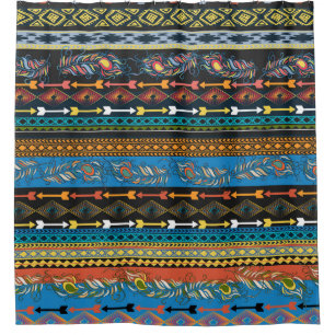 Ethnic Feathers: Embroidery Boho Chic Shower Curtain