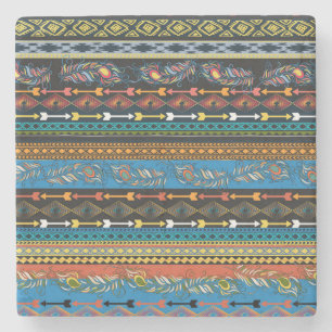 Ethnic Feathers: Embroidery Boho Chic Stone Coaster