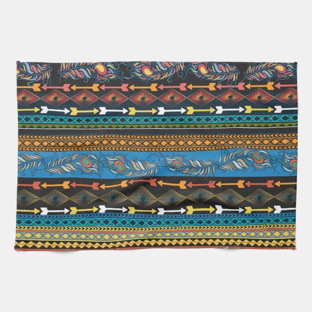 Ethnic Feathers: Embroidery Boho Chic Tea Towel (Horizontal)