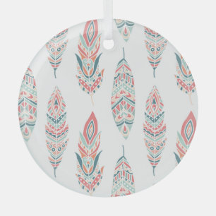 Ethnic Feathers Hand Drawn Illustration Glass Tree Decoration