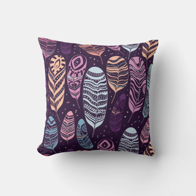 Ethnic feathers seamless pattern. cushion (Front)