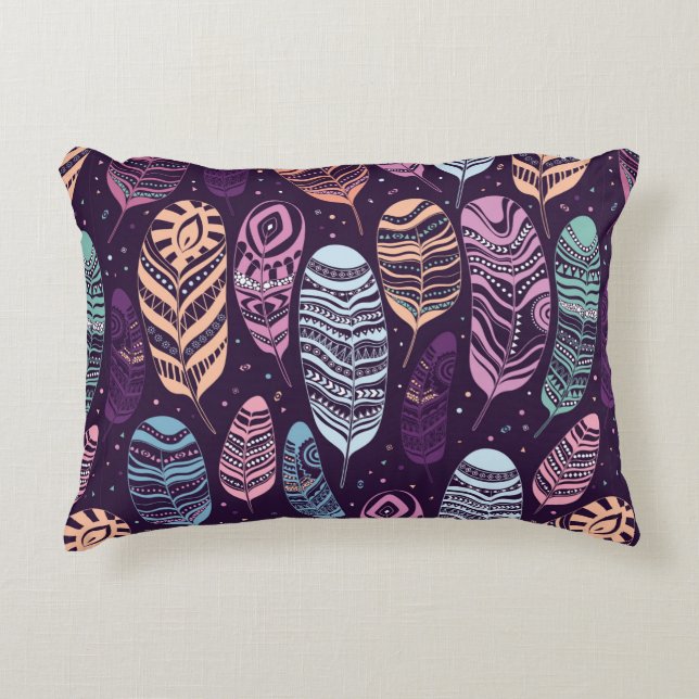 Ethnic feathers seamless pattern. decorative cushion (Front)
