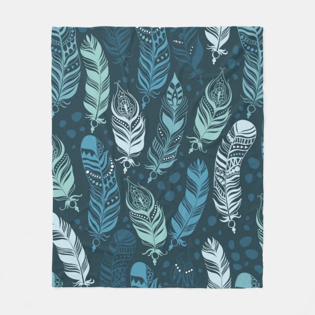 Ethnic feathers seamless pattern fleece blanket (Front)
