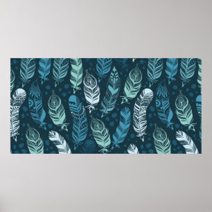 Ethnic feathers seamless pattern poster