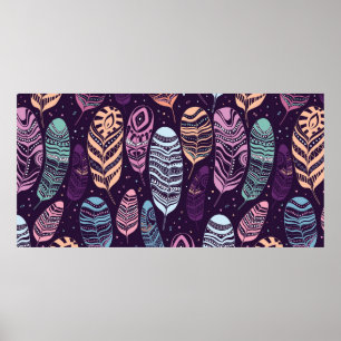 Ethnic feathers seamless pattern. poster