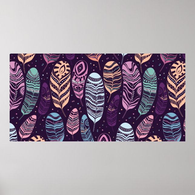Ethnic feathers seamless pattern. poster (Front)