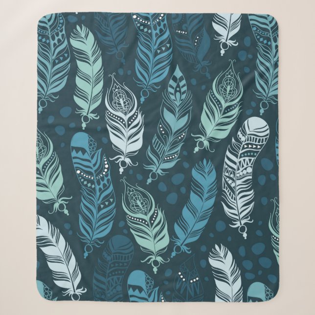 Ethnic feathers seamless pattern sherpa blanket (Front)