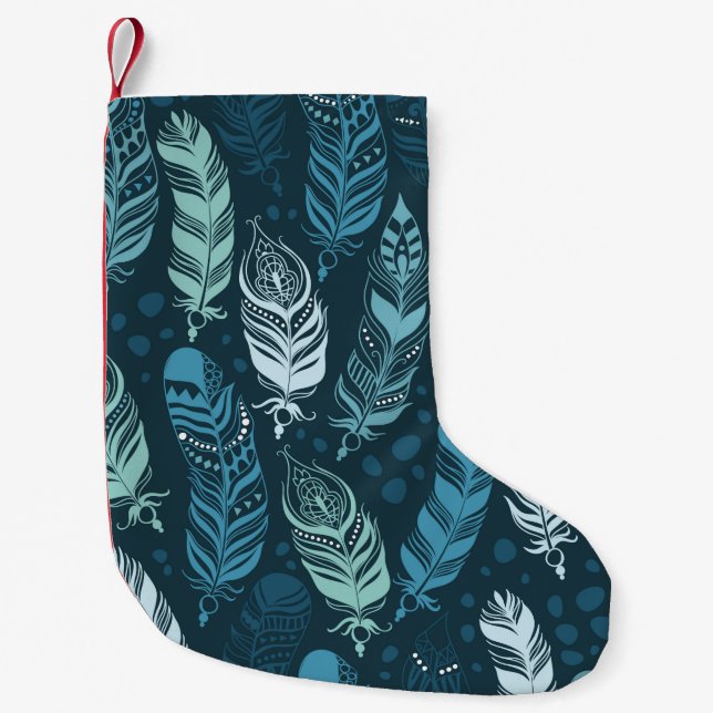 Ethnic feathers seamless pattern small christmas stocking (Front)