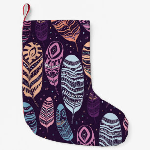 Ethnic feathers seamless pattern. small christmas stocking