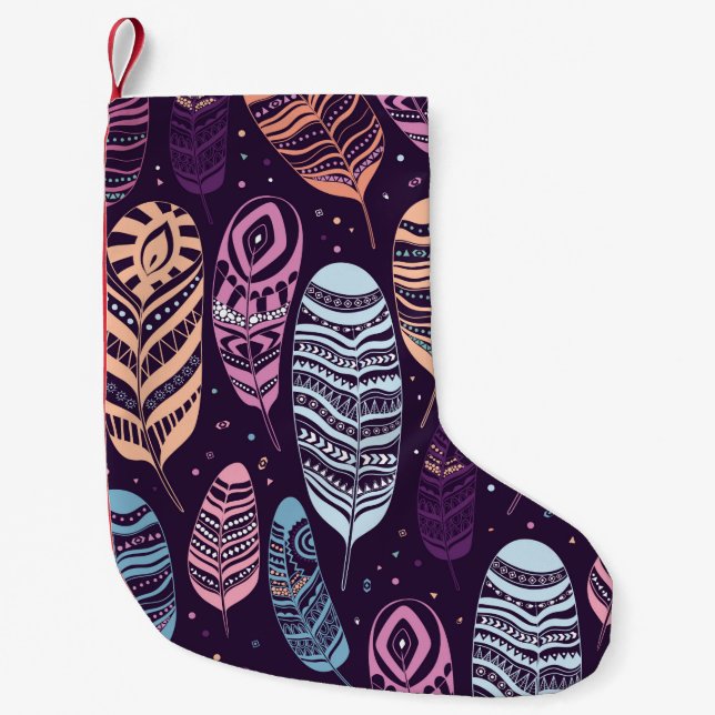 Ethnic feathers seamless pattern. small christmas stocking (Front)